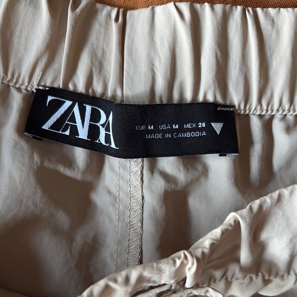 Zara Beige Cargo Parachute Pants with Drawstring Waist Sz M - Picture 6 of 12
